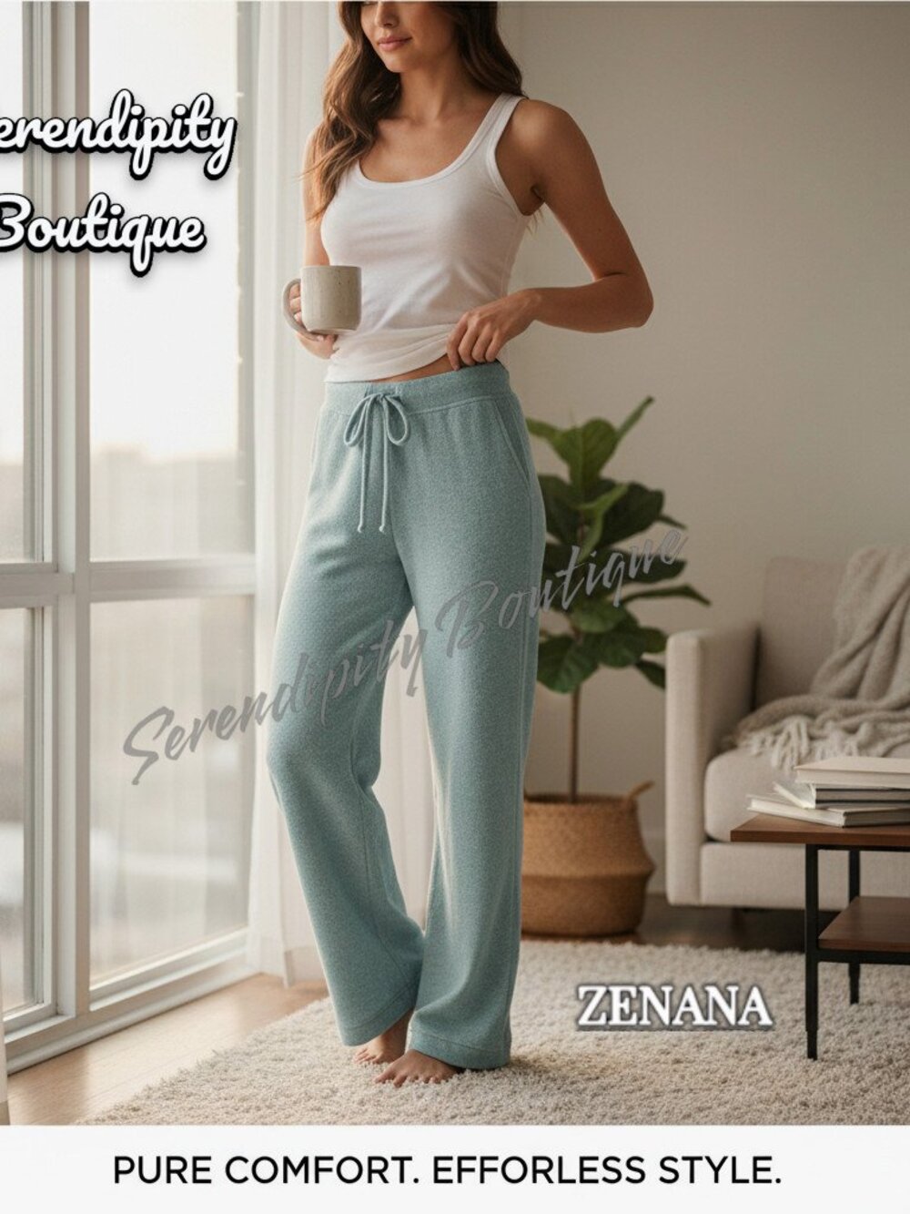 Zenana Fuzzy Soft Fleece High Rise Wide Flare Leg  Lightweight Cozy Lounge Pants - Picture 10 of 11